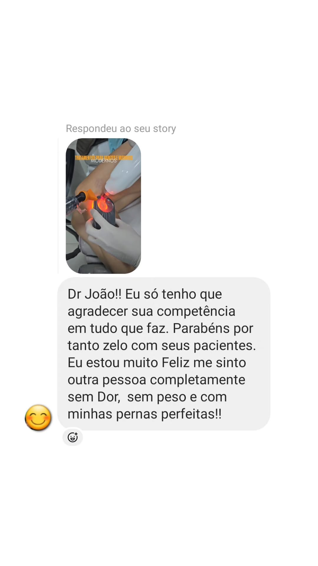 Mensagem de paciente no Instagram agradecendo o Dr. João Paulo Gouvêa